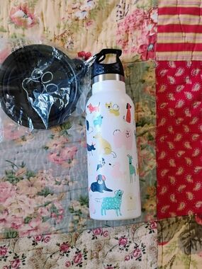 White Stainless Bottle with Colorful Dog Illustrations